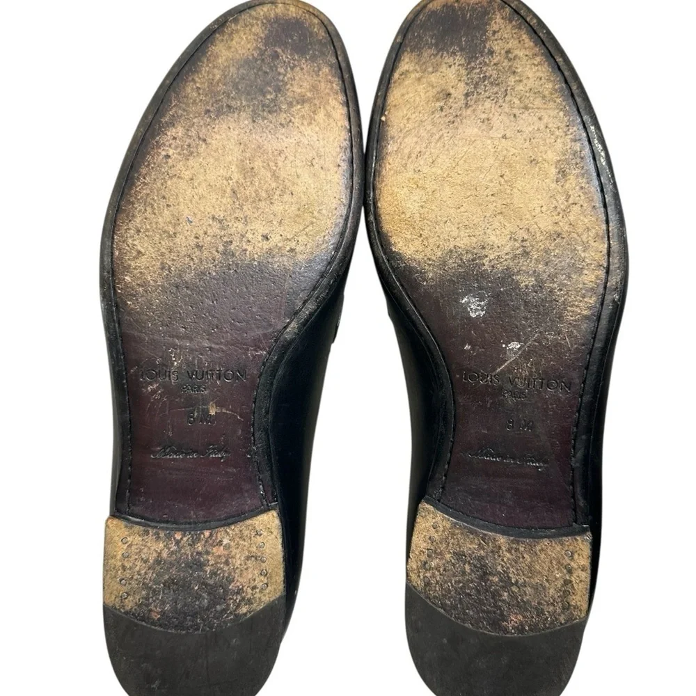 Louis Vuitton Black Leather Slip-On Loafers